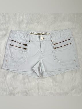 Express White Denim Shorts with Gold Zippers